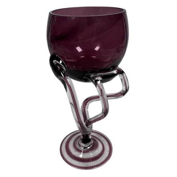 Vintage Jozefina Krosno MCM Jellyfish Glass Pedestal Bowl Wine Candle Amethyst - Picture 2 of 10